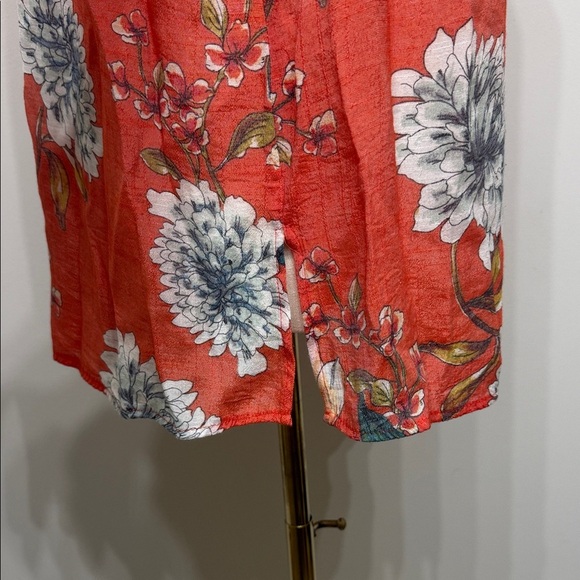 Spense Size M Orange  Floral Tunic Top V-Neck  3/4 Flare Sleeve - Picture 5 of 9